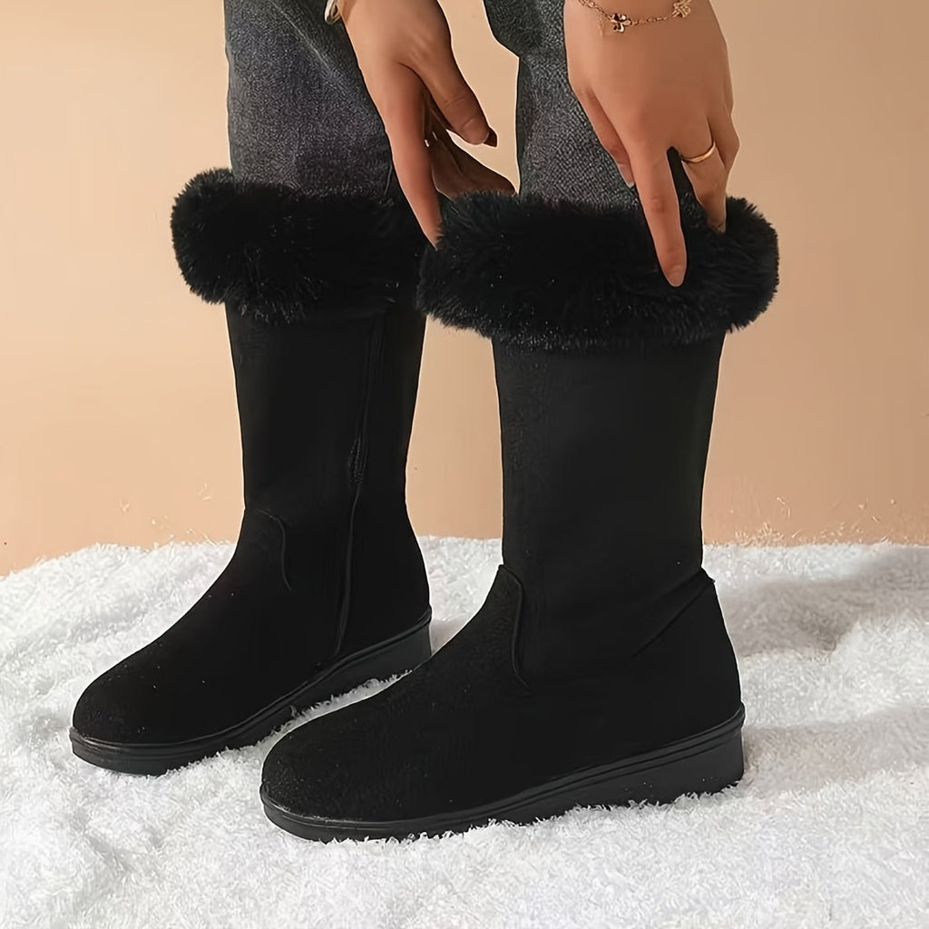Winter Snow Boots Faux Fur Cuff Mid-Calf Women's – Casual, Cold Weather, Gift, Everyday Warmth
