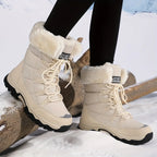 Winter Snow Boots Women's Faux Fur Lined Beige Lace-Up – Casual, Outdoor, Cold Weather, Gift
