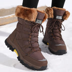 Winter Snow Boots Women's Faux Fur Lined Beige Lace-Up – Casual, Outdoor, Cold Weather, Gift