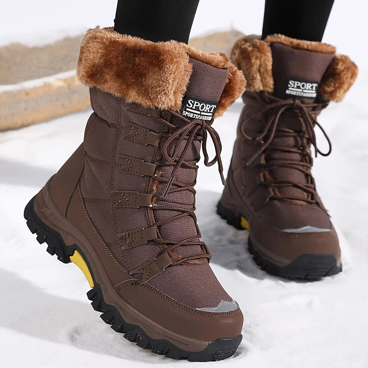 Winter Snow Boots Women's Faux Fur Lined Beige Lace-Up – Casual, Outdoor, Cold Weather, Gift