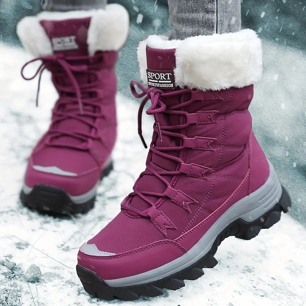 Winter Snow Boots Women's Faux Fur Lined Beige Lace-Up – Casual, Outdoor, Cold Weather, Gift