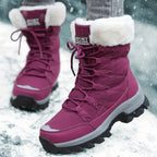 Winter Snow Boots Women's Faux Fur Lined Beige Lace-Up – Casual, Outdoor, Cold Weather, Gift