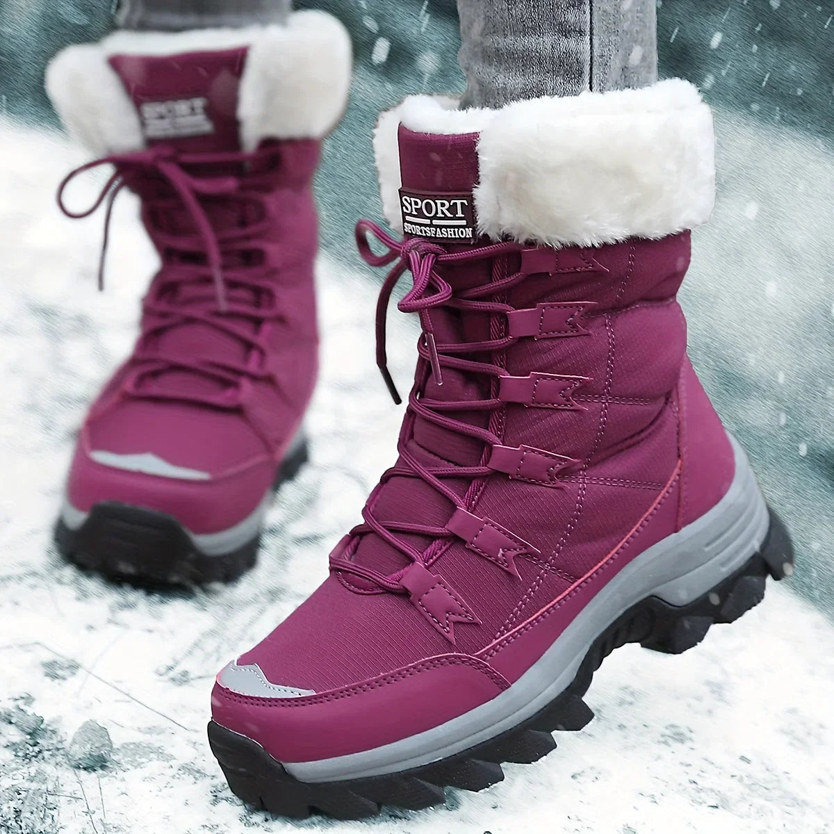 Winter Snow Boots Women's Faux Fur Lined Beige Lace-Up – Casual, Outdoor, Cold Weather, Gift