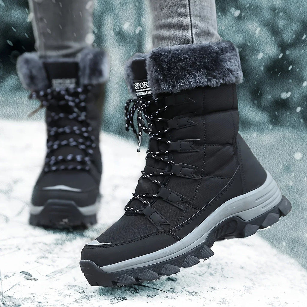Winter Snow Boots Women's Faux Fur Lined Beige Lace-Up – Casual, Outdoor, Cold Weather, Gift
