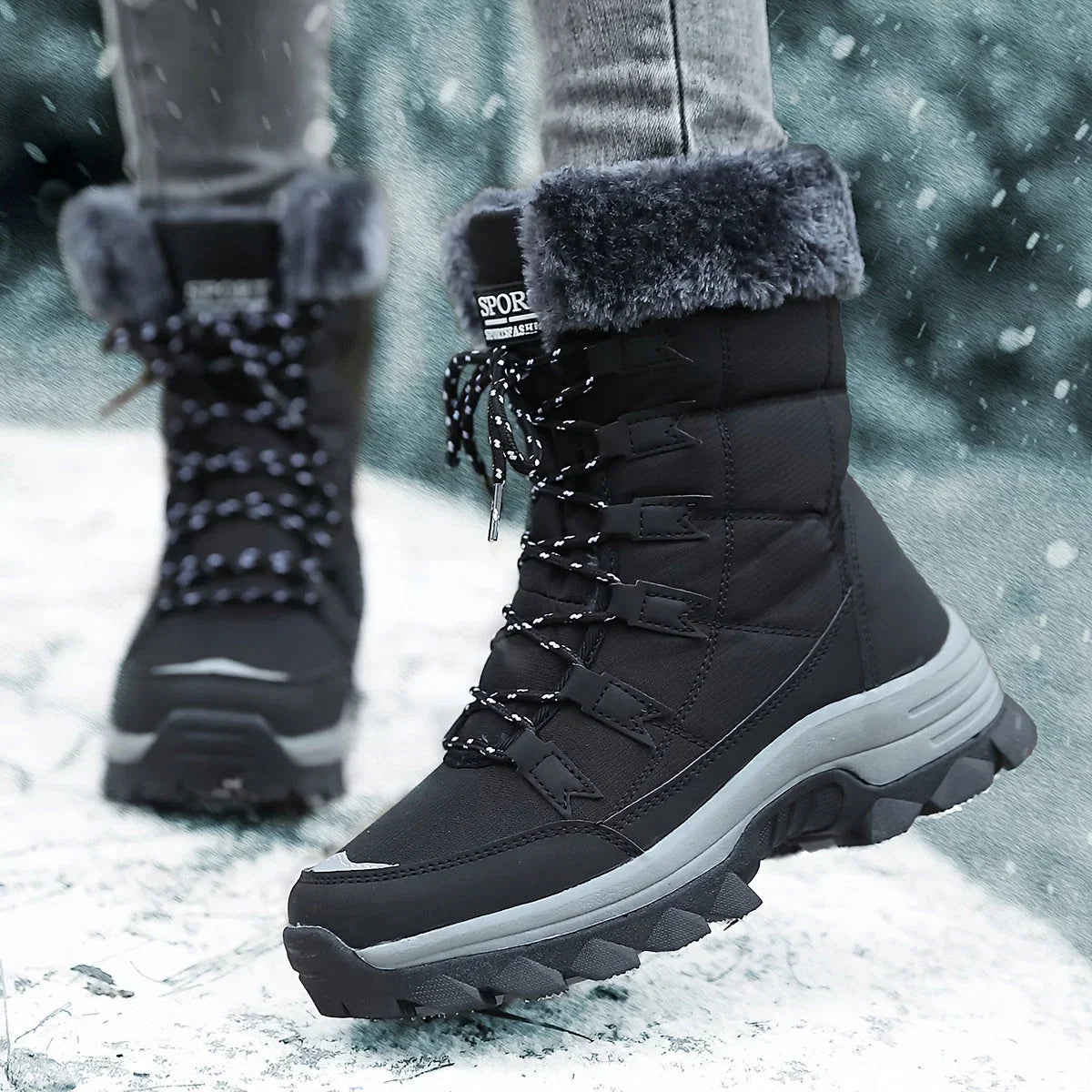 Winter Snow Boots Women's Faux Fur Lined Beige Lace-Up – Casual, Outdoor, Cold Weather, Gift