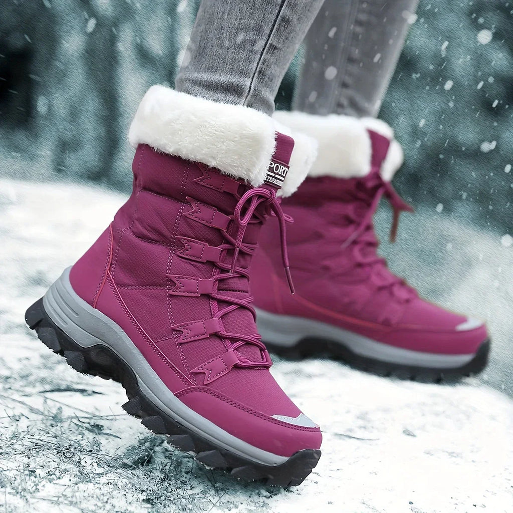 Winter Snow Boots Women's Faux Fur Lined Beige Lace-Up – Casual, Outdoor, Cold Weather, Gift