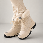 Winter Snow Boots Women's Faux Fur Lined Beige Lace-Up – Casual, Outdoor, Cold Weather, Gift