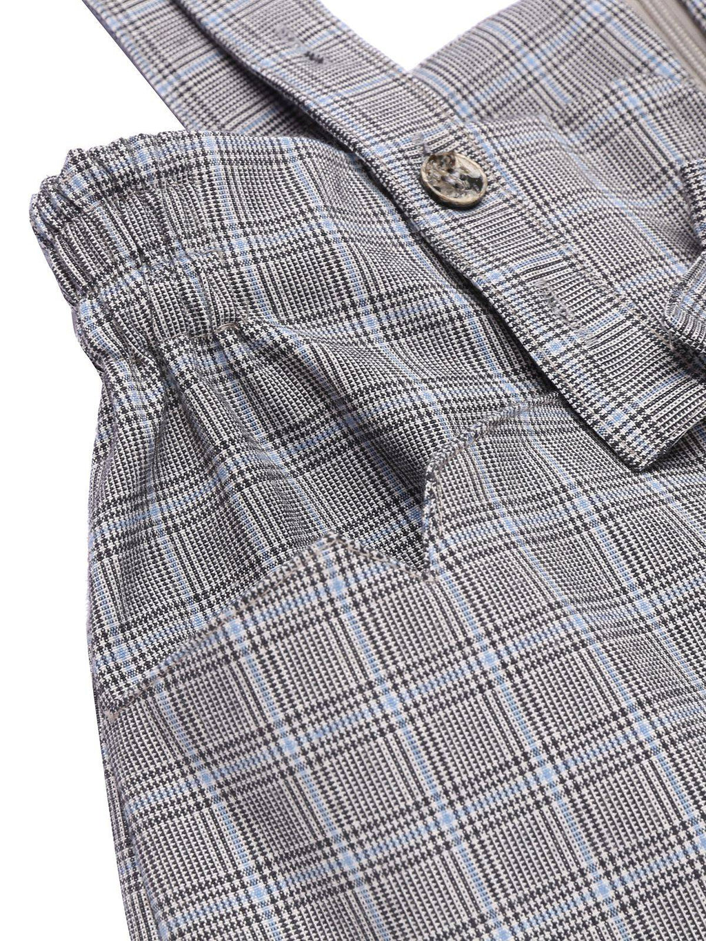 Women's 2 Piece Set Yellow Bow Blouse & Grey Plaid Suspender Trousers – Vintage, Office, Casual, Gift
