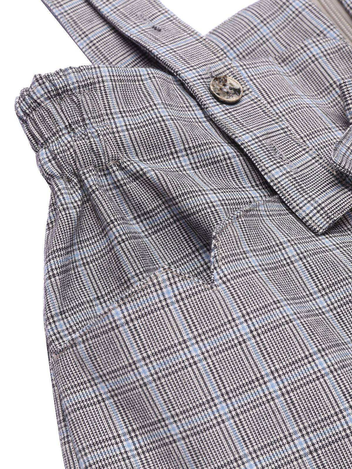 Women's 2 Piece Set Yellow Bow Blouse & Grey Plaid Suspender Trousers – Vintage, Office, Casual, Gift