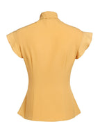 Women's 2 Piece Set Yellow Bow Blouse & Grey Plaid Suspender Trousers – Vintage, Office, Casual, Gift
