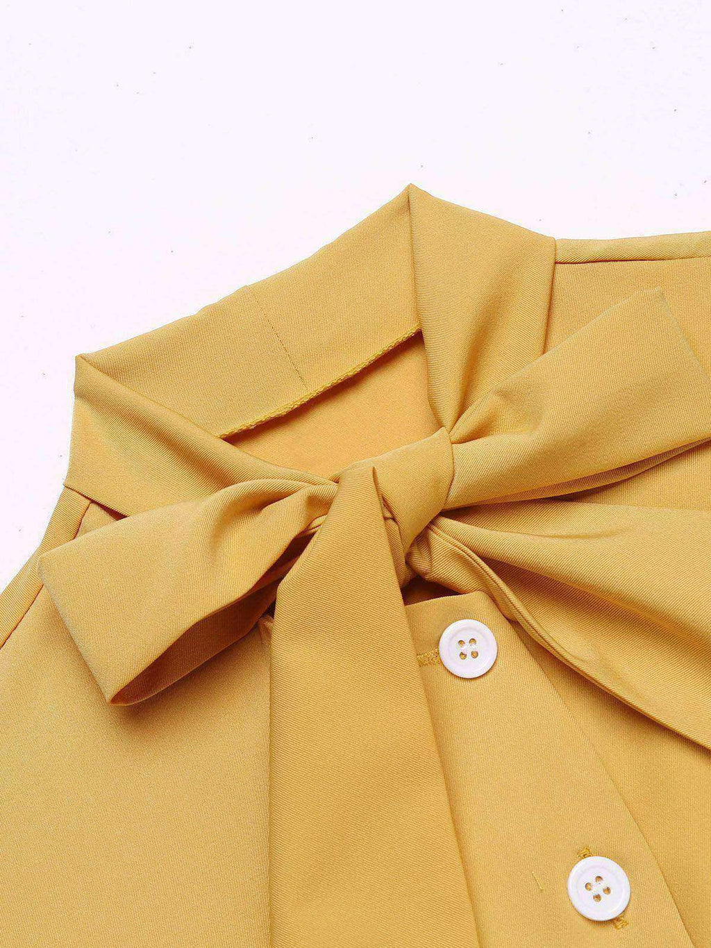 Women's 2 Piece Set Yellow Bow Blouse & Grey Plaid Suspender Trousers – Vintage, Office, Casual, Gift