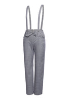 Women's 2 Piece Set Yellow Bow Blouse & Grey Plaid Suspender Trousers – Vintage, Office, Casual, Gift