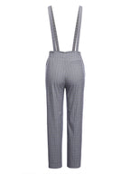 Women's 2 Piece Set Yellow Bow Blouse & Grey Plaid Suspender Trousers – Vintage, Office, Casual, Gift