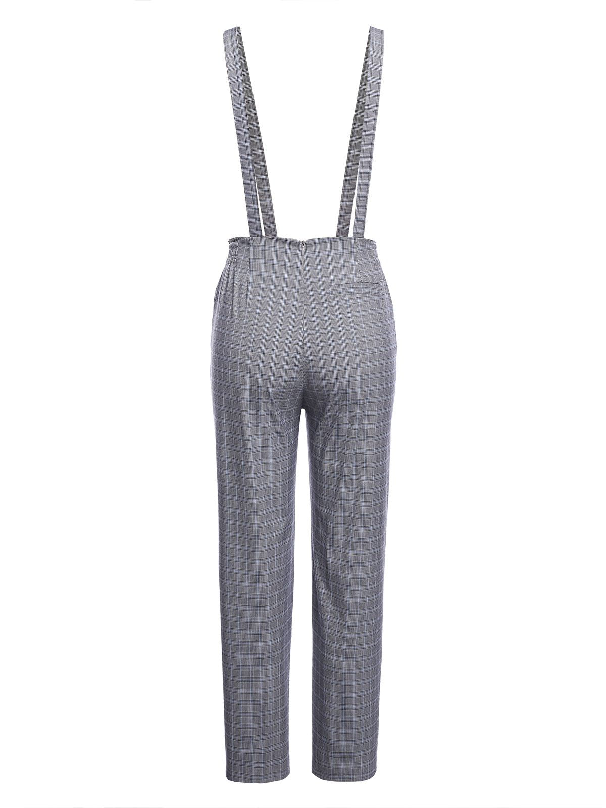 Women's 2 Piece Set Yellow Bow Blouse & Grey Plaid Suspender Trousers – Vintage, Office, Casual, Gift