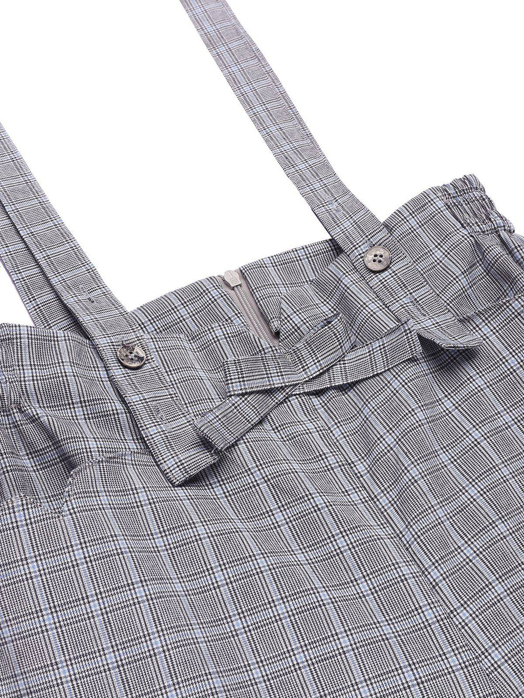 Women's 2 Piece Set Yellow Bow Blouse & Grey Plaid Suspender Trousers – Vintage, Office, Casual, Gift