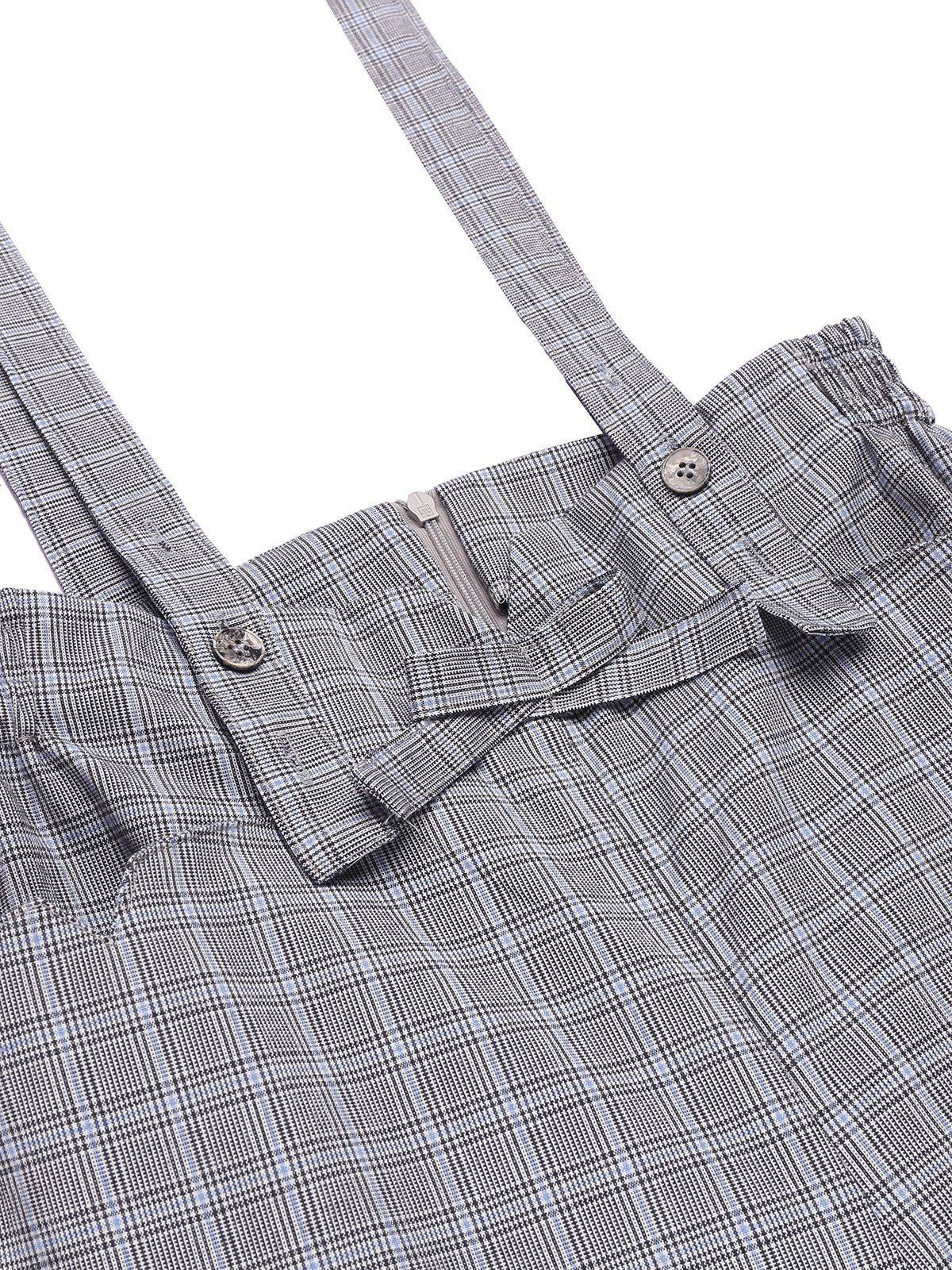 Women's 2 Piece Set Yellow Bow Blouse & Grey Plaid Suspender Trousers – Vintage, Office, Casual, Gift