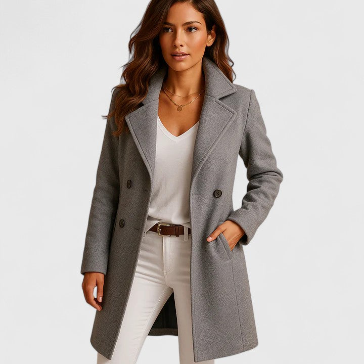 Women's Coat Black Long Wool-Blend Notch Lapel Overcoat – Office, Casual, Winter, Gift