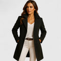 Women's Coat Black Long Wool-Blend Notch Lapel Overcoat – Office, Casual, Winter, Gift