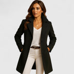 Women's Coat Black Long Wool-Blend Notch Lapel Overcoat – Office, Casual, Winter, Gift