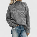 Women's Jumper Black Cable Knit Mock Neck Pullover Ladies Knitwear – Office Wear, Smart Casual