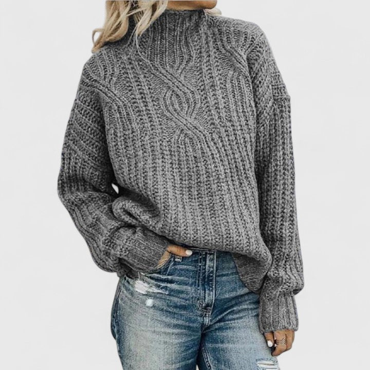 Women's Jumper Black Cable Knit Mock Neck Pullover Ladies Knitwear – Office Wear, Smart Casual