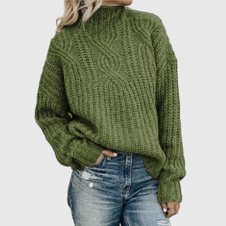 Women's Jumper Black Cable Knit Mock Neck Pullover Ladies Knitwear – Office Wear, Smart Casual