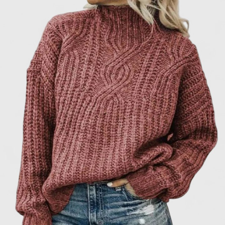 Women's Jumper Black Cable Knit Mock Neck Pullover Ladies Knitwear – Office Wear, Smart Casual