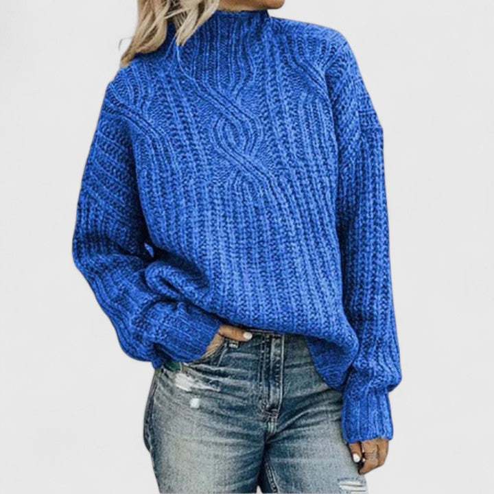 Women's Jumper Black Cable Knit Mock Neck Pullover Ladies Knitwear – Office Wear, Smart Casual