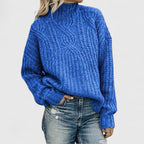 Women's Jumper Black Cable Knit Mock Neck Pullover Ladies Knitwear – Office Wear, Smart Casual