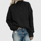 Women's Jumper Black Cable Knit Mock Neck Pullover Ladies Knitwear – Office Wear, Smart Casual