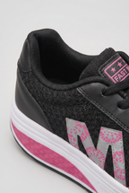 Women's Platform Trainers Black Pink Lace-Up Cushioned Sole – Casual, Walking, Everyday Gift