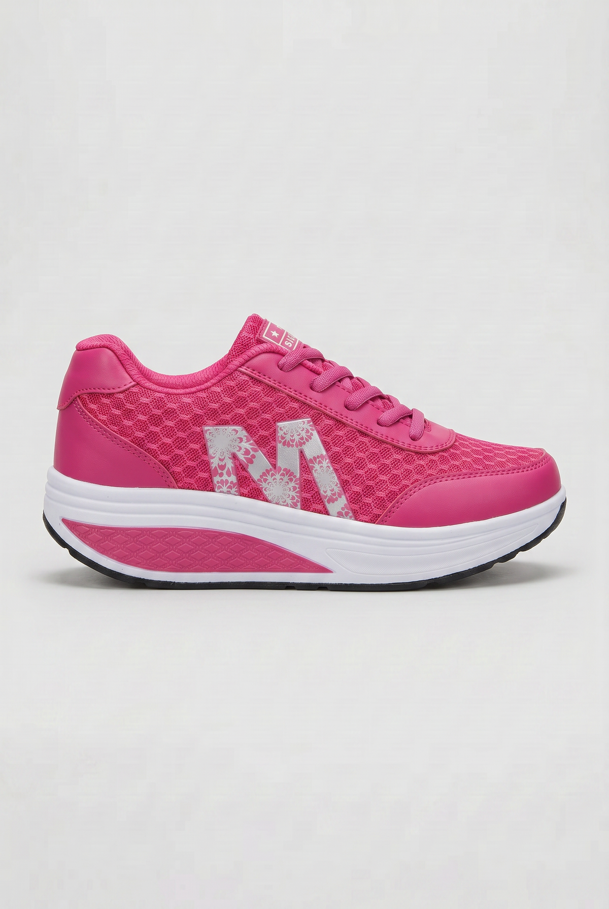 Women's Platform Trainers Black Pink Lace-Up Cushioned Sole – Casual, Walking, Everyday Gift