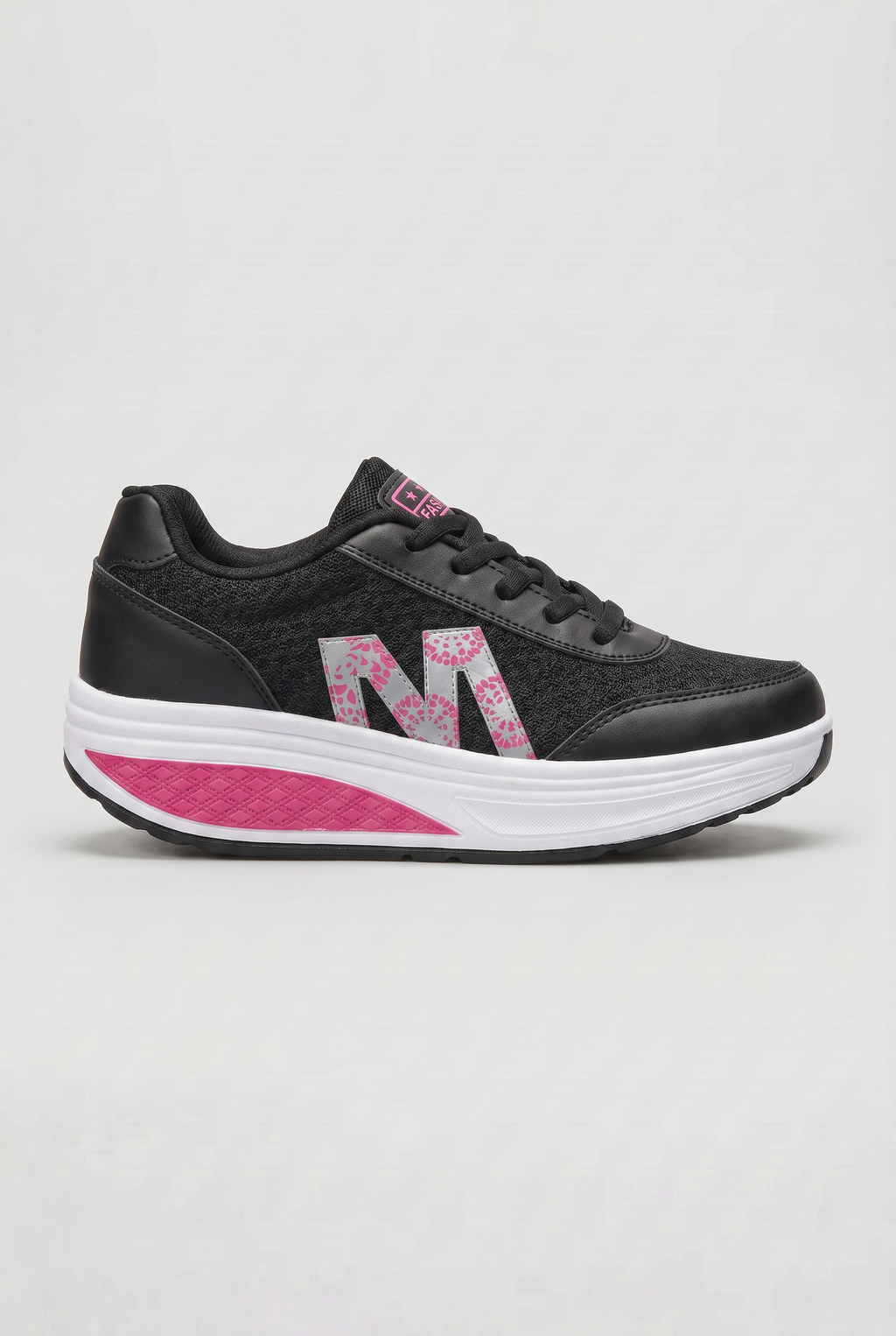 Women's Platform Trainers Black Pink Lace-Up Cushioned Sole – Casual, Walking, Everyday Gift