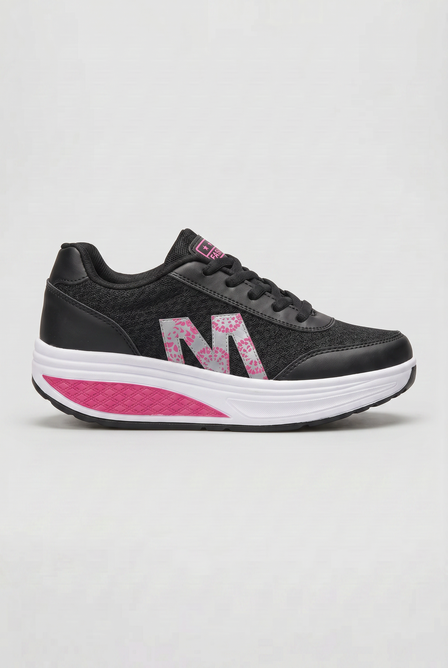Women's Platform Trainers Black Pink Lace-Up Cushioned Sole – Casual, Walking, Everyday Gift
