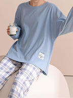 Women's Pyjama Set Pink Long Sleeve Top Plaid Trousers – Sleepwear, Loungewear, Home, Gift