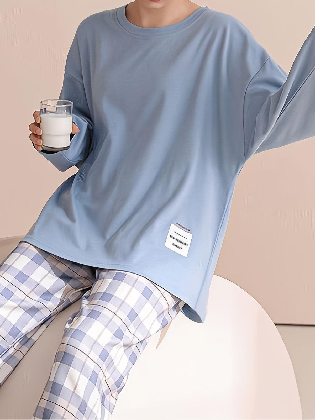 Women's Pyjama Set Pink Long Sleeve Top Plaid Trousers – Sleepwear, Loungewear, Home, Gift