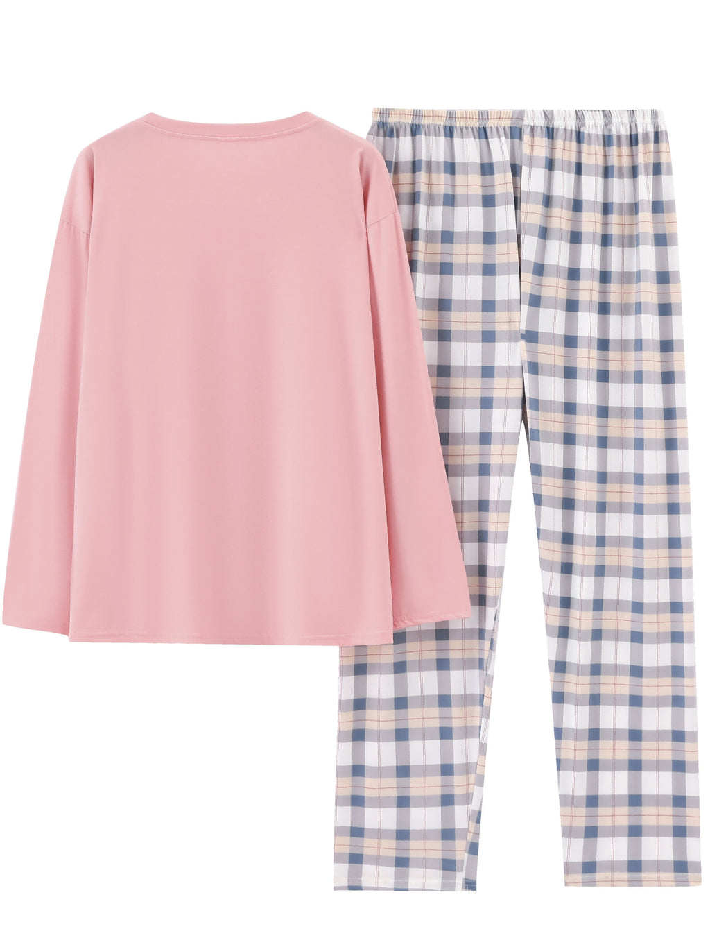 Women's Pyjama Set Pink Long Sleeve Top Plaid Trousers – Sleepwear, Loungewear, Home, Gift