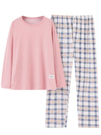 Women's Pyjama Set Pink Long Sleeve Top Plaid Trousers – Sleepwear, Loungewear, Home, Gift