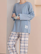 Women's Pyjama Set Pink Long Sleeve Top Plaid Trousers – Sleepwear, Loungewear, Home, Gift