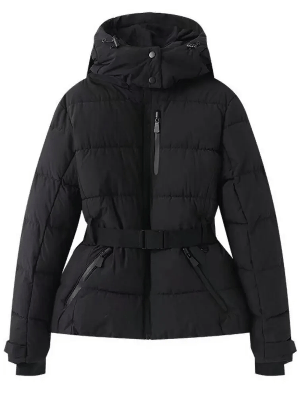 Women's Ski Jacket Hooded Insulated Puffer With Belt – Skiing, Snowboarding, Winter Outdoor Warmth