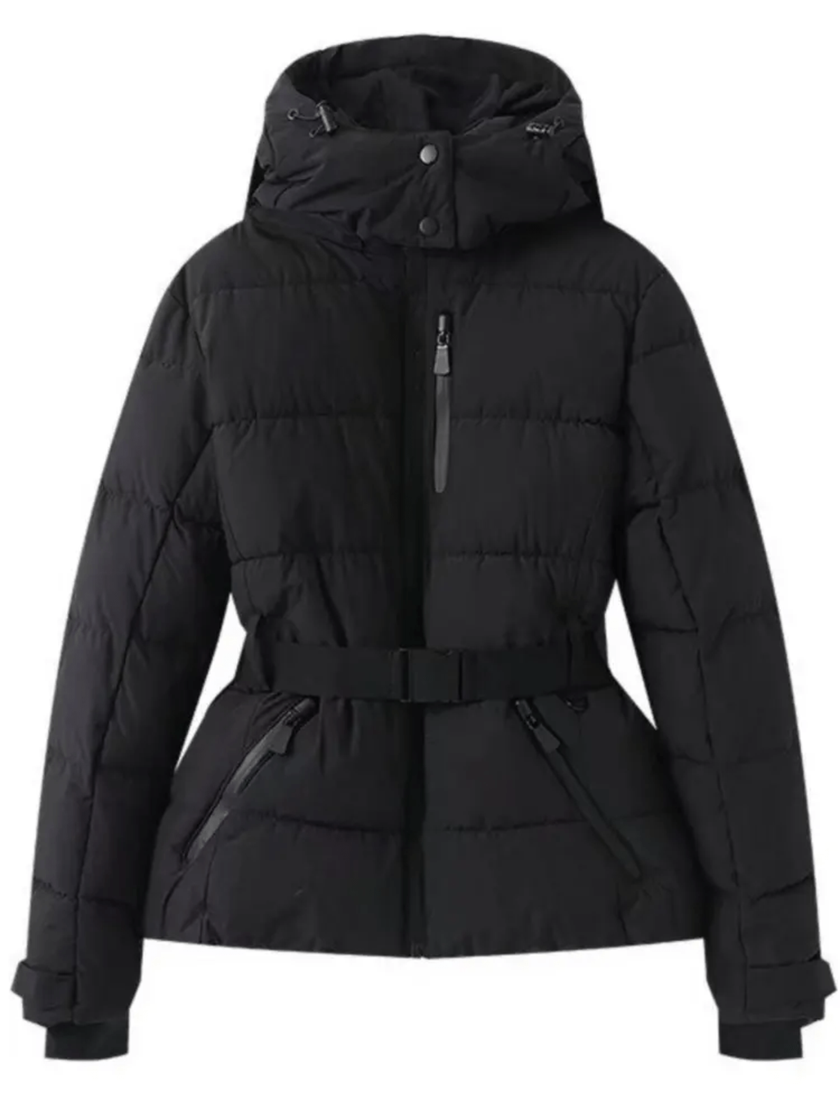 Women's Ski Jacket Hooded Insulated Puffer With Belt – Skiing, Snowboarding, Winter Outdoor Warmth