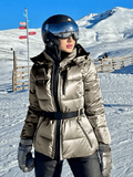 Women's Ski Jacket Hooded Insulated Puffer With Belt – Skiing, Snowboarding, Winter Outdoor Warmth