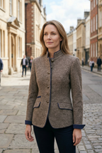 Women's Tailored Blazer Wool Brown Flap Pockets Stand Collar – Office, Business Casual, Work, Gift
