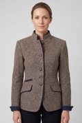 Women's Tailored Blazer Wool Brown Flap Pockets Stand Collar – Office, Business Casual, Work, Gift
