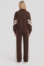 Women's Tracksuit Two Piece Zip Front Brown Wide Leg Set – Casual, Loungewear, Activewear, Gift