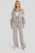 Women's Tracksuit Two Piece Zip Front Brown Wide Leg Set – Casual, Loungewear, Activewear, Gift