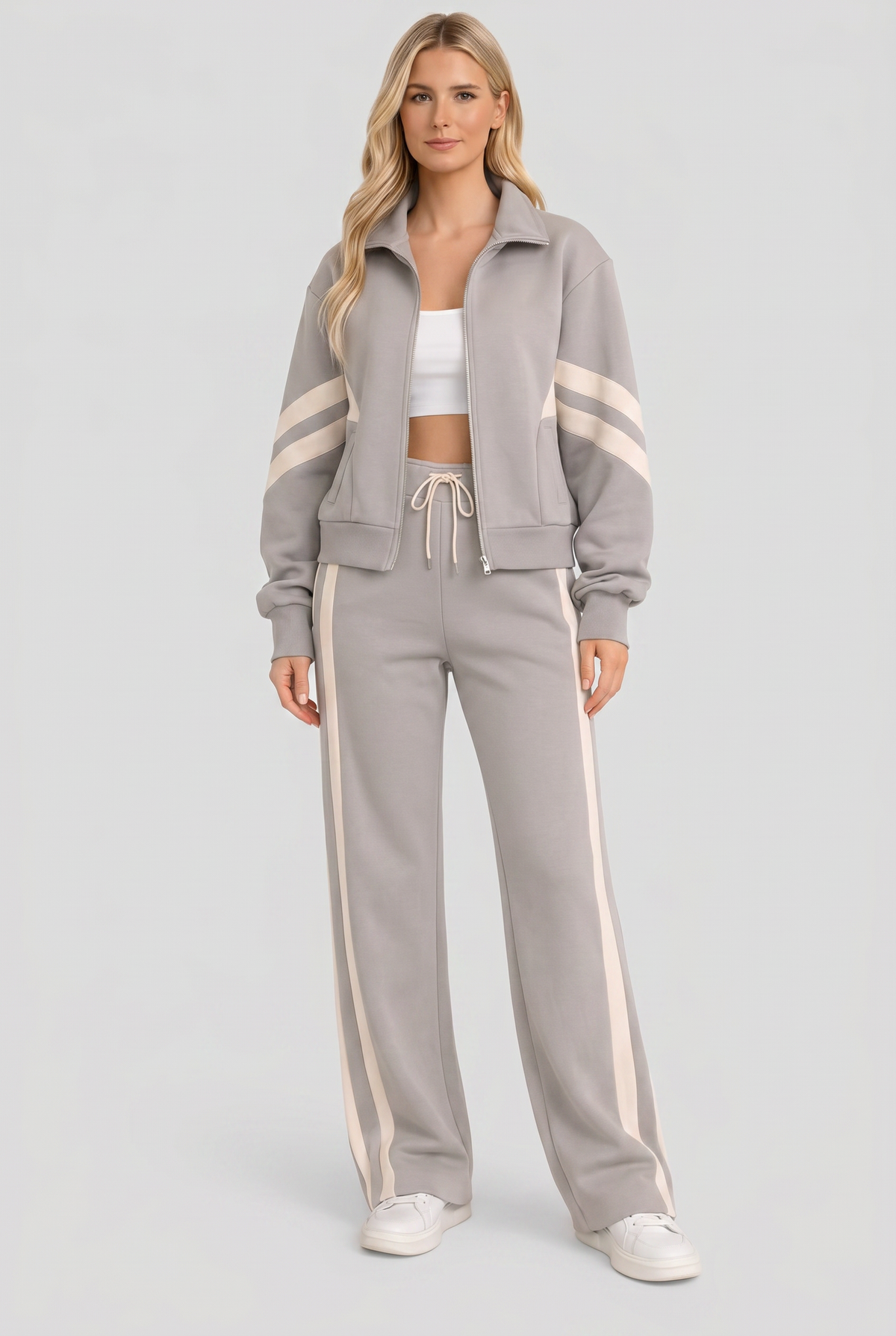 Women's Tracksuit Two Piece Zip Front Brown Wide Leg Set – Casual, Loungewear, Activewear, Gift