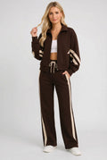 Women's Tracksuit Two Piece Zip Front Brown Wide Leg Set – Casual, Loungewear, Activewear, Gift