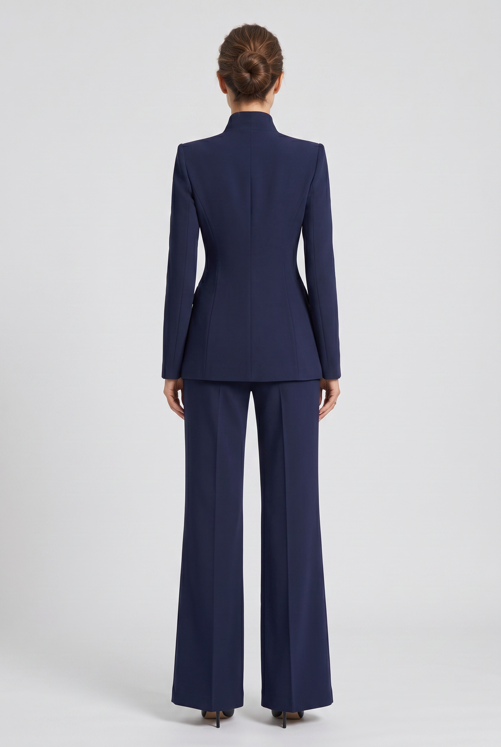 Women's Trouser Suit Set Navy High Neck Blazer Wide Leg Women's – Office, Formal Wear