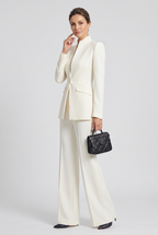 Women's Trouser Suit Set Navy High Neck Blazer Wide Leg Women's – Office, Formal Wear